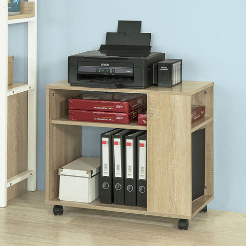 Rootz Mobile Side Table - Printer Stand - Coffee Table - Scratch-Resistant Melamine - Versatile Storage - Easy Mobility - 70cm x 35cm x 61cm