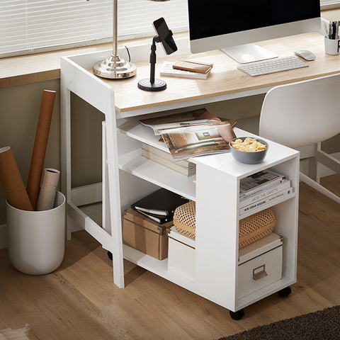 Rootz Mobile Side Table - Printer Stand - Coffee Table - Scratch-Resistant Melamine - Versatile Storage - Easy Mobility - 70cm x 35cm x 60cm