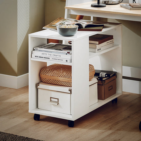 Rootz Mobile Side Table - Printer Stand - Coffee Table - Scratch-Resistant Melamine - Versatile Storage - Easy Mobility - 70cm x 35cm x 60cm