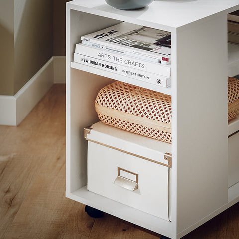 Rootz Mobile Side Table - Printer Stand - Coffee Table - Scratch-Resistant Melamine - Versatile Storage - Easy Mobility - 70cm x 35cm x 60cm