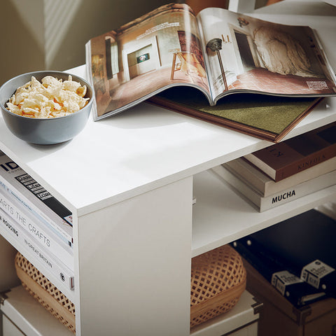 Rootz Mobile Side Table - Printer Stand - Coffee Table - Scratch-Resistant Melamine - Versatile Storage - Easy Mobility - 70cm x 35cm x 60cm