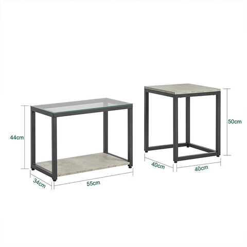 Rootz 2-Piece Nesting Table Set - Coffee Table with Glass Top - Side Tables - MDF and Iron Frame - Versatile Use - Stable & Non-Wobble Design - Easy Assembly - Large: 55cm x 44cm x 34cm, Small: 40cm x 50cm x 40cm