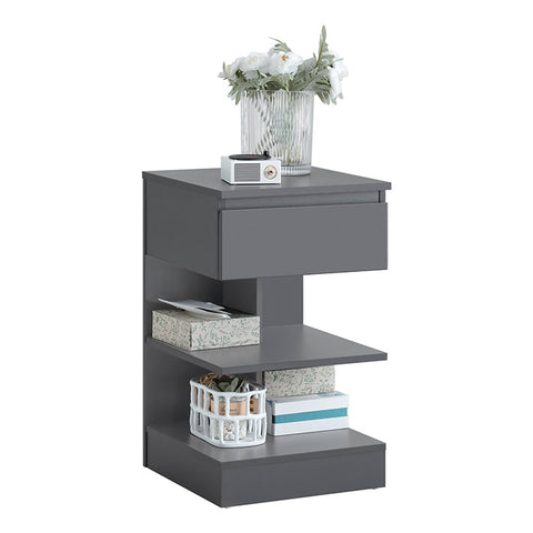 Rootz Bedside Table - Nightstand - Side Table - Chest of Drawers - Spacious Storage with 3 Shelves and Drawer - Compact Design Fits Narrow Spaces - Easy Assembly - Gray - 39cm x 65cm x 39cm