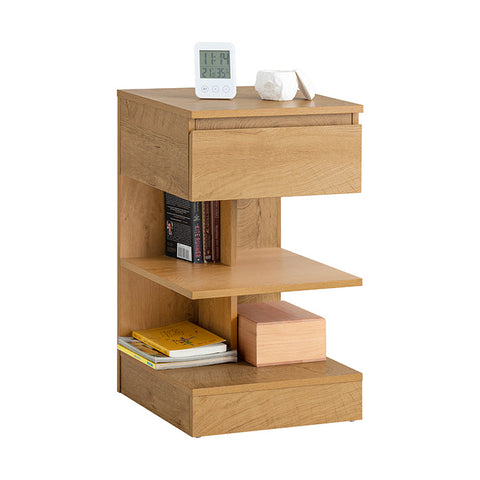 Rootz Bedside Table - Nightstand - Side Table - Chest of Drawers - Spacious Storage with 3 Shelves and Drawer - Compact Design Fits Narrow Spaces - Easy Assembly - 39cm x 65cm x 39cm - Natural Finish