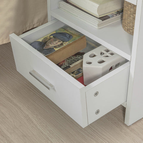 Rootz Nightstand White - Side Table - Bedside Table - Chipboard with Melamine Finish - Versatile Storage with 2 Shelves and Drawer - Ideal for Bedroom, Hallway, Office - 38cm x 45cm x 35cm