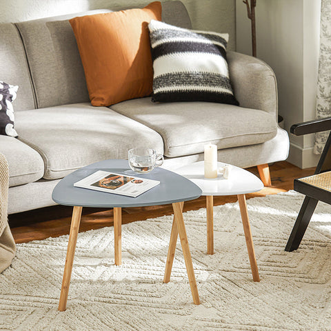 Rootz 2-Piece Nesting Table Set - Side Table - Coffee Table - MDF and Bamboo - Versatile Use - Space-Saving Design - Light Gray-White - 55cm x 45cm x 53cm & 40cm x 40cm x 38cm