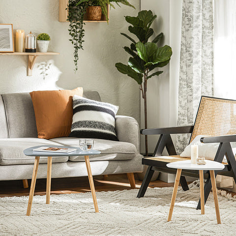 Rootz 2-Piece Nesting Table Set - Side Table - Coffee Table - MDF and Bamboo - Versatile Use - Space-Saving Design - Light Gray-White - 55cm x 45cm x 53cm & 40cm x 40cm x 38cm