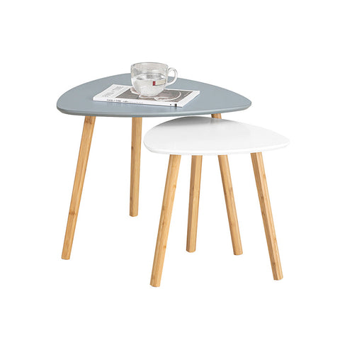 Rootz 2-Piece Nesting Table Set - Side Table - Coffee Table - MDF and Bamboo - Versatile Use - Space-Saving Design - Light Gray-White - 55cm x 45cm x 53cm & 40cm x 40cm x 38cm