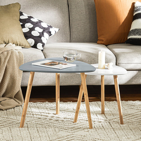 Rootz 2-Piece Nesting Table Set - Side Table - Coffee Table - MDF and Bamboo - Versatile Use - Space-Saving Design - Light Gray-White - 55cm x 45cm x 53cm & 40cm x 40cm x 38cm