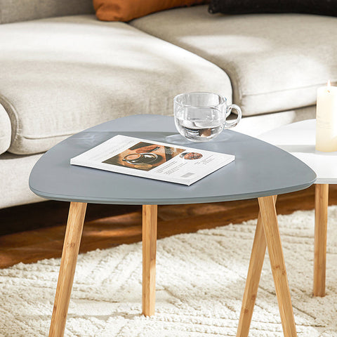 Rootz 2-Piece Nesting Table Set - Side Table - Coffee Table - MDF and Bamboo - Versatile Use - Space-Saving Design - Light Gray-White - 55cm x 45cm x 53cm & 40cm x 40cm x 38cm