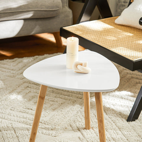 Rootz 2-Piece Nesting Table Set - Side Table - Coffee Table - MDF and Bamboo - Versatile Use - Space-Saving Design - Light Gray-White - 55cm x 45cm x 53cm & 40cm x 40cm x 38cm