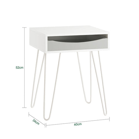 Rootz Bedside Table with Drawer - Sofa Table - Side Table - MDF and Metal Construction - Ample Storage - Sturdy Design - Ideal for Small Spaces - 40cm x 52cm x 34cm