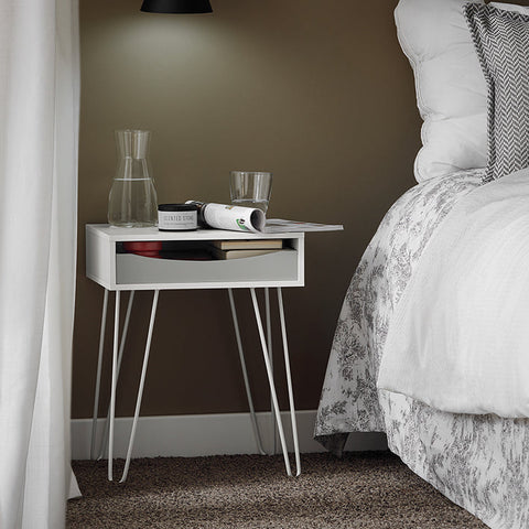 Rootz Bedside Table with Drawer - Sofa Table - Side Table - MDF and Metal Construction - Ample Storage - Sturdy Design - Ideal for Small Spaces - 40cm x 52cm x 34cm