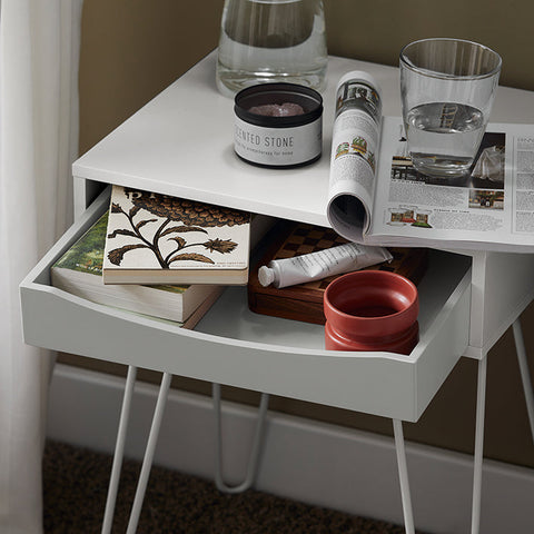 Rootz Bedside Table with Drawer - Sofa Table - Side Table - MDF and Metal Construction - Ample Storage - Sturdy Design - Ideal for Small Spaces - 40cm x 52cm x 34cm