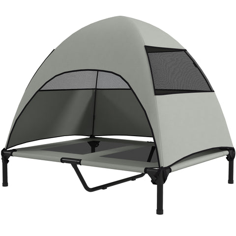 Rootz Outdoor Elevated Dog Bed with Canopy - Raised Pet Lounger - Sun Protection - Grey - 91cm x 76cm x 90cm