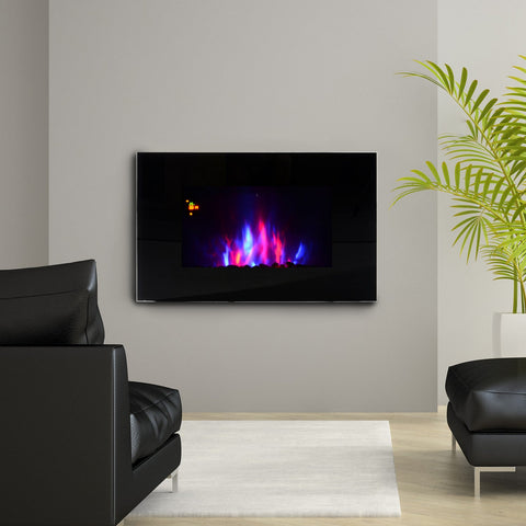 Rootz Electric Fireplace - Wall Fireplace - LED Remote Fireplace - 7 Color Flames - 90cm x 9.5cm x 56cm