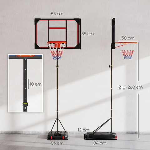 Rootz Children's Basketball Basket - Outdoor Basket - Adjustable Hoop - Height 210-260 cm, Mobile with Wheels, Red - 82cm x 2cm x 53cm