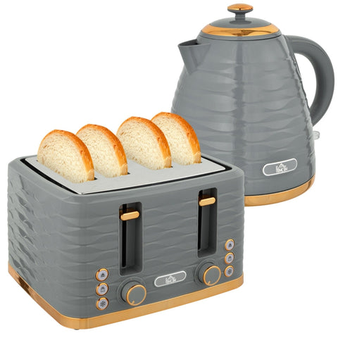 Rootz Kettle Toaster Set - Pebble Design - 7 Browning Levels - 1.7L Capacity - LED Indicators - Automatic Centering - 29.2cm x 27.5cm x 18.9cm