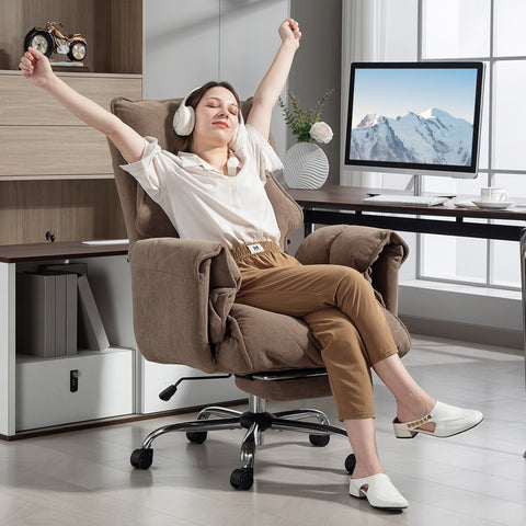 Rootz Ergonomic Office Chair - Desk Chair - Swivel Chair - Adjustable Comfort & Footrest - Light Brown - 80cm x 80cm x 106-114cm