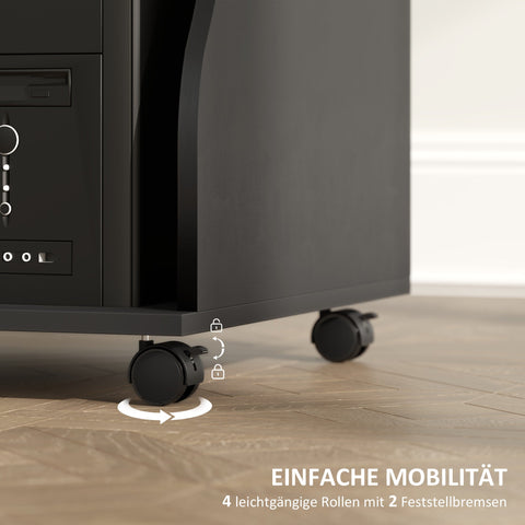 Rootz Rollable Computer Table - Desk with Storage - Mobile Workstation - Ample Storage Space - 80 x 48 x 75 cm, Black