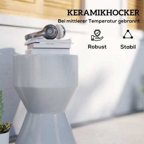 Rootz Ceramic Garden Stool - Outdoor Side Table - Weatherproof Footrest - 120kg Resilient - Ø33 x 45.5cm - Enhance Home & Garden Decor