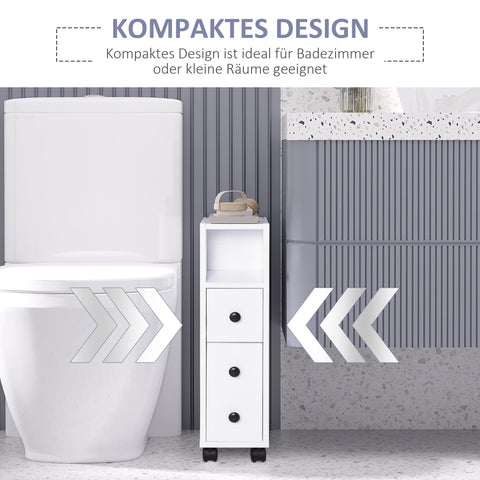 Rootz Bathroom Cabinet - Bathroom Shelf - Chest of Drawers - Mobile Storage - 18x30x68.5 cm - White Chipboard - Easy to Move with 4 Wheels