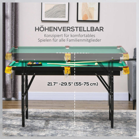 Rootz Opvouwbare Pooltafel - Biljarttafel - Snookertafel - Verstelbare Hoogte - Complete Set - Ruimtebesparende Opslag - 140cm x 60cm x 55-75cm - MDF &amp; Staal