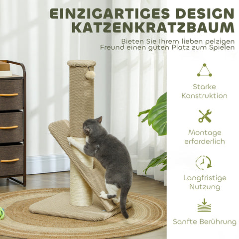 Rootz Cat Scratching Post - Activity Center - Furniture Protector - Solid Chipboard - 48cm x 48cm x 84cm