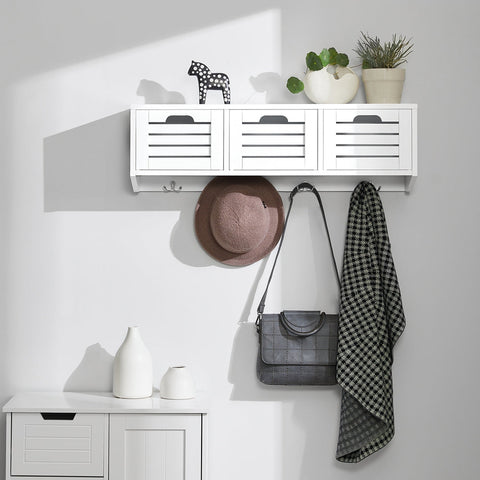 Rootz Wall Coat Rack with Storage Baskets - Hanging Shelf - Entryway Organizer - MDF Construction - Space-Saving Design - 80cm x 25cm x 20cm