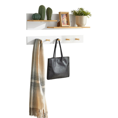 Rootz Wall Coat Rack with Hanging Shelf - Entryway Organizer - Hallway Storage - MDF and Bamboo Construction - Multi-Functional - Space-Saving - 90cm x 20cm