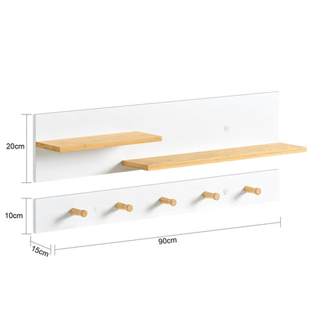 Rootz Wall Coat Rack with Hanging Shelf - Entryway Organizer - Hallway Storage - MDF and Bamboo Construction - Multi-Functional - Space-Saving - 90cm x 20cm