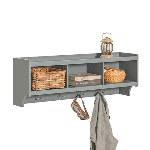 Rootz Wandkapstok met hangende plank - Halorganisator - Halopslag - MDF-constructie - 4 metalen haken - Ruimtebesparend ontwerp - 100 cm x 35 cm x 25 cm