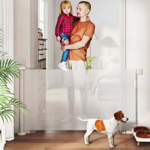 Rootz Extendable Stair Protection Grille - Pet Gate - Door Safety Gate - Secure Pets - 142 x 10 x 87 cm - White