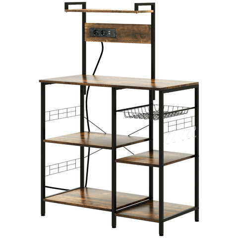 Rootz Kitchen Shelf with Integrated Sockets - Microwave Shelf - Industrial Storage Shelf - Ample Storage - 90x42x130cm