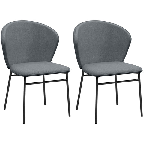 Rootz Set of 2 Dining Chairs - Padded Seats - Upholstered Chairs - Modern Design - 52W x 55D x 80H cm - Gray - Steel Legs
