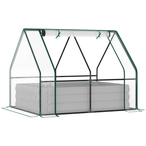 Rootz Raised Garden Bed with Greenhouse - Steel Planter Box with Plastic Cover - Roll Up Window - Dual Use for Flowers - Vegetables - Fruits and Herbs - Gray - 127L x 95W x 92H cm