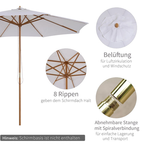 Rootz 300 cm Wooden Parasol - Garden Umbrella - Balcony Umbrella - Durable & UV-Resistant - Adjustable Tilt - Easy Operation - Ø300 x H250 cm
