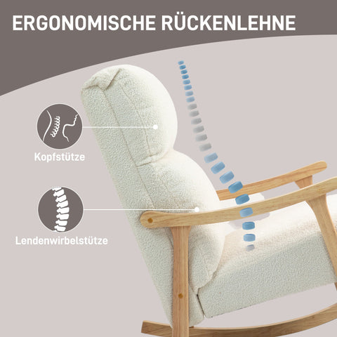 Rootz Rocking Chair - Velvet Chair - Ergonomic Chair - Max Comfort - 65W x 90D x 98H cm - White-Brown