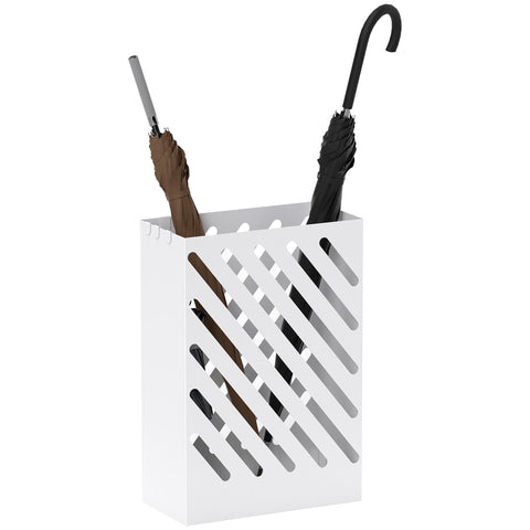 Rootz Umbrella Stand - Drip Tray - Steel Holder - Protects Floors - 28L x 14B x 41H cm - White