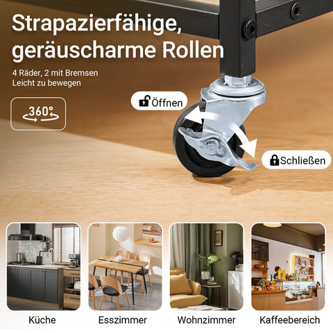 Rootz Kitchen Trolley - Serving Cart - Mobile Side Table - Versatile Storage - 2 Large Drawers, 3 Open Shelves, 80cm x 40cm x 90cm