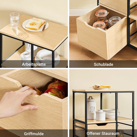 Rootz Kitchen Trolley - Serving Cart - Mobile Side Table - Versatile Storage - 2 Large Drawers, 3 Open Shelves, 80cm x 40cm x 90cm