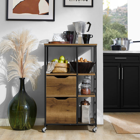 Rootz Kitchen Trolley - Serving Trolley - Multipurpose Cabinet - 3 Shelves, 3 Large Drawers, Mobile with Brakes - 53cm x 89cm x 37cm