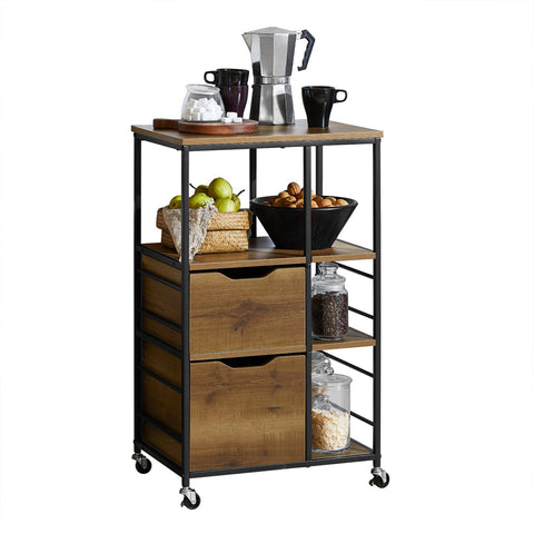 Rootz Kitchen Trolley - Serving Trolley - Multipurpose Cabinet - 3 Shelves, 3 Large Drawers, Mobile with Brakes - 53cm x 89cm x 37cm