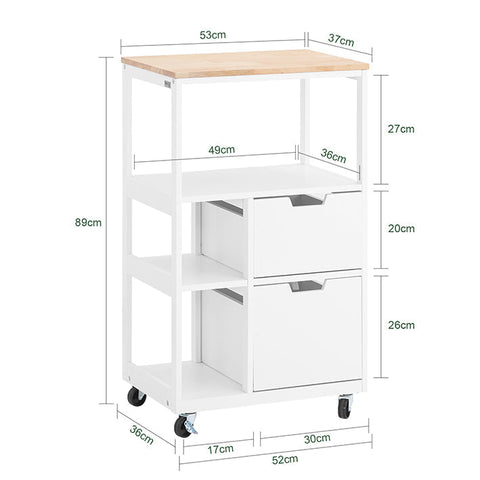 Rootz Kitchen Utility Cart - Storage Trolley - Rolling Cart - Easy Mobility - 53x89x37cm