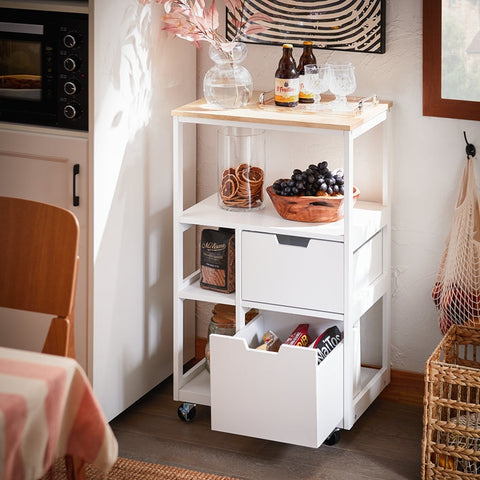 Rootz Kitchen Utility Cart - Storage Trolley - Rolling Cart - Easy Mobility - 53x89x37cm