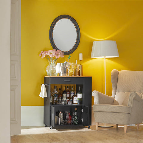 Rootz Kitchen Trolley - Sideboard - Serving Trolley - Kitchen Island - Mobile Storage Unit with Towel Holder - 82cm x 88cm x 46cm