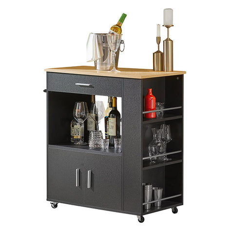 Rootz Kitchen Trolley - Sideboard - Serving Trolley - Kitchen Island - Mobile Storage Unit with Towel Holder - 82cm x 88cm x 46cm