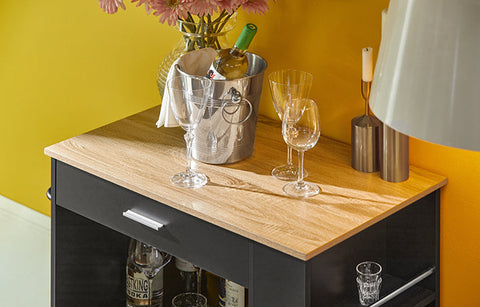 Rootz Kitchen Trolley - Sideboard - Serving Trolley - Kitchen Island - Mobile Storage Unit with Towel Holder - 82cm x 88cm x 46cm