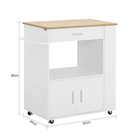 Rootz Keukentrolley - Dressoir - Serveerwagen - Mobiel keukeneiland - Veelzijdige opslag met lade, planken en handdoekhouder - Gemakkelijke mobiliteit met afsluitbare wielen - Wit of zwart - 75 cm x 83 cm x 46 cm
