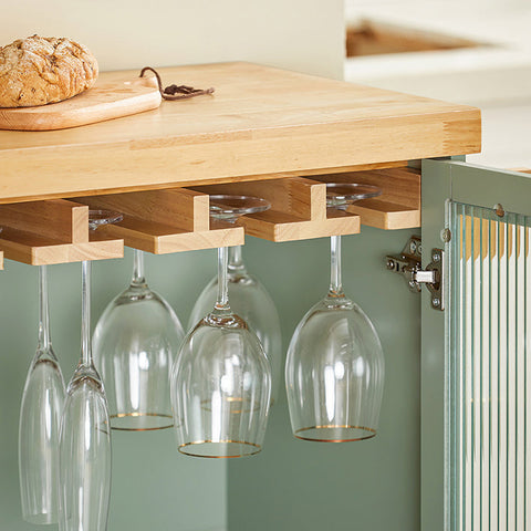 Rootz Kitchen Trolley FKW114-GR - Kitchen Island - Sideboard - Wine Glass Holder - Bottle Shelf - Durable MDF & Bamboo - 109cm x 92cm x 40cm